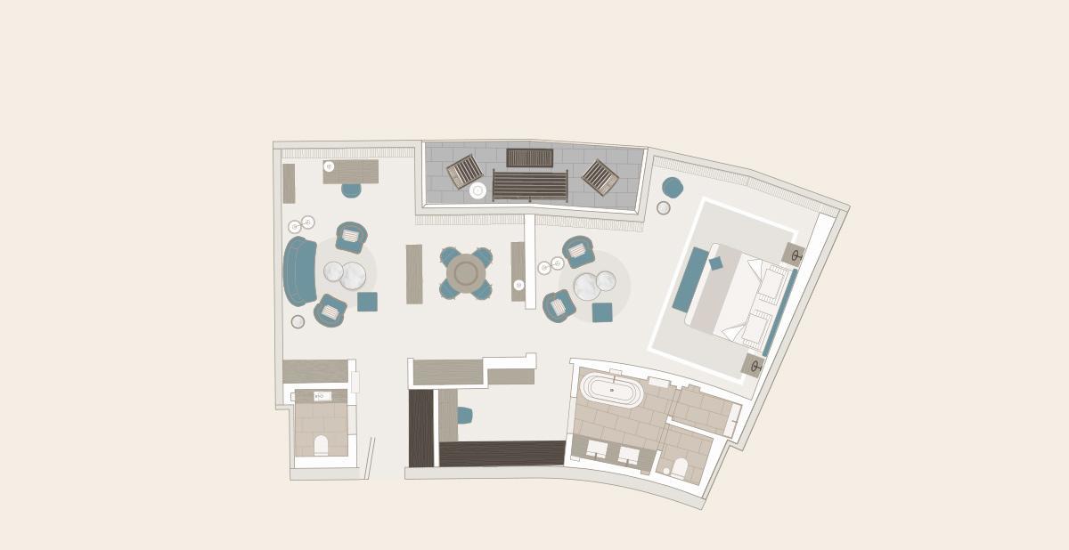 The Fontenay Hamburg Hamburgo Quarto foto Floorplan of a typical suite